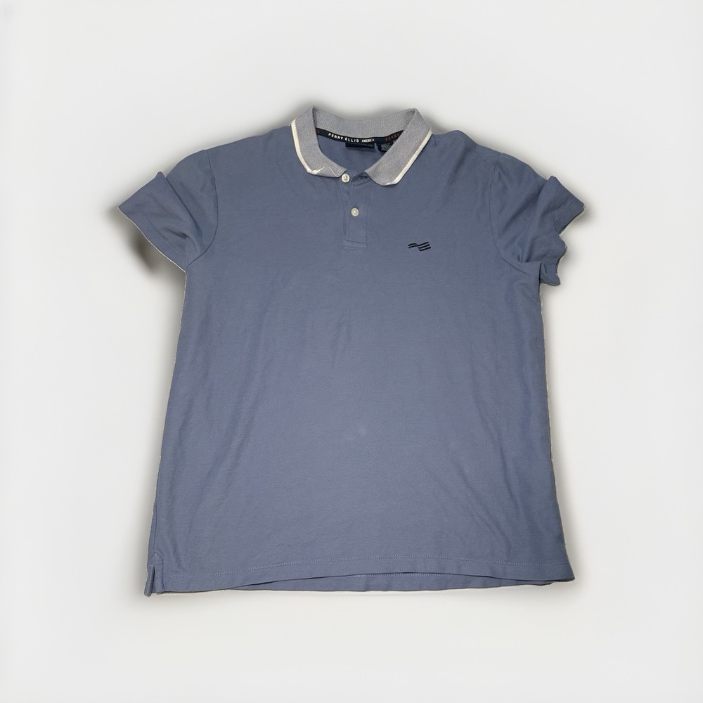 Perry Ellis America Polo Shirt Mens Medium Blue Short Sleeve 100% Cotton Golf